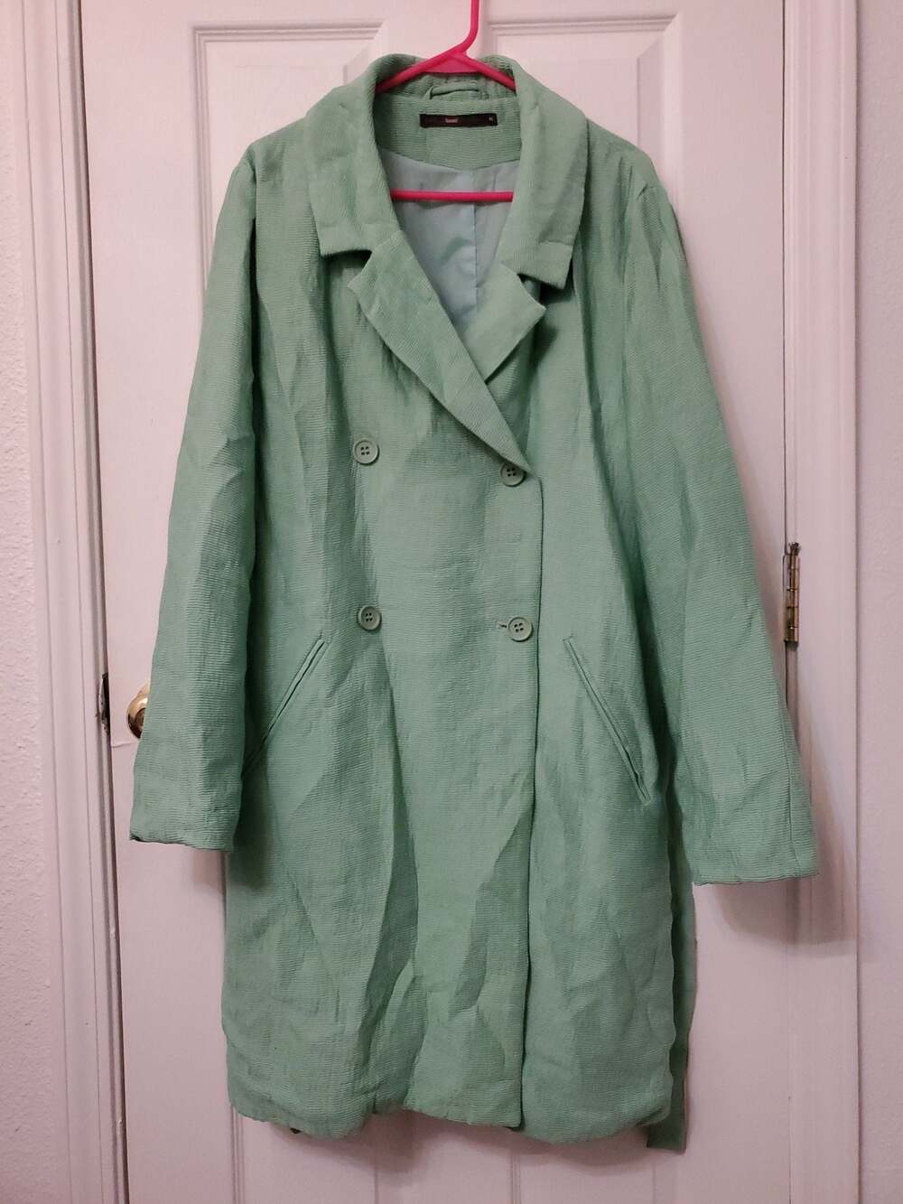 Hazel Double-Breasted Lightweight Belted Trench Coat in Light Green